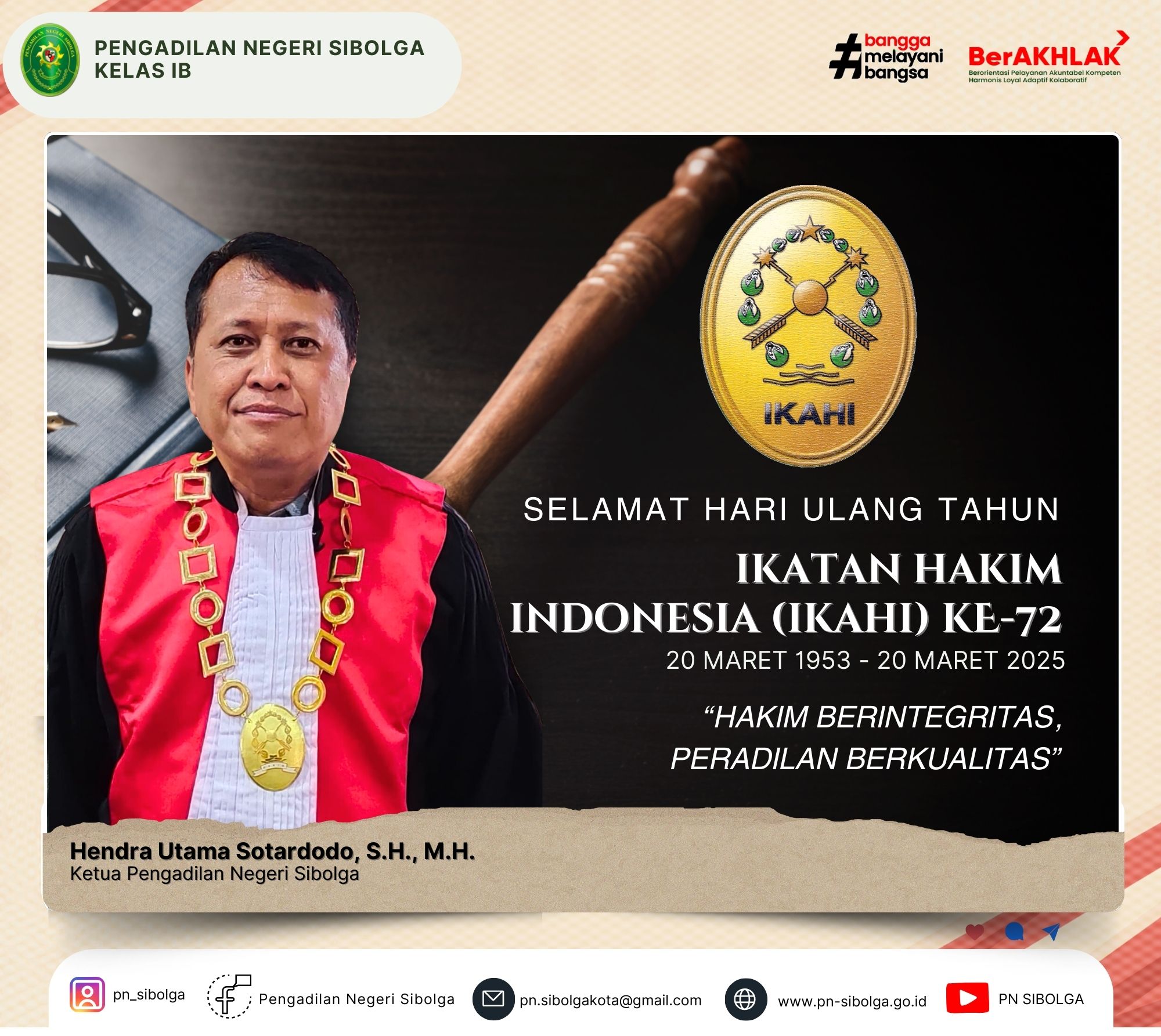Selamat Hari Ulang Tahun Ikatan Hakim Indonesia (IKAHI) Ke-72